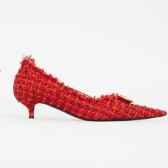 NWOT Balenciaga Tweed Knife Kitten Heel D'orsay Pumps Tweed with Dust Bag - Picture 7 of 14